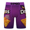 PSD Purple boxer briefs with a Dorito Chip 'Spicy Sweet Chili' flavor graphic, featuring a purple waistband with 'PSD' branding and printed tortilla chip graphics.