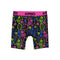 Black boxer briefs featuring a vibrant neon pattern of dancing skeletons in pink, green, and blue, with a bright pink waistband displaying the black 'PSD' logo.