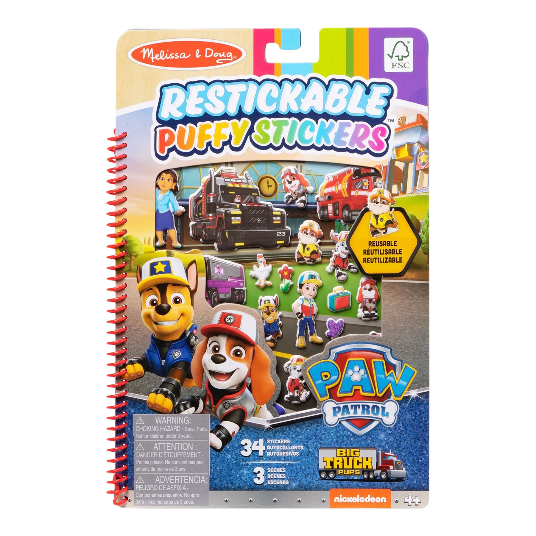 Paw Patrol Restickable Puffy Sticker Pad - Pup Trucks - Denny's