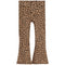 Leopard print flare leggings with a wide waistband, shown flat against a solid white background.