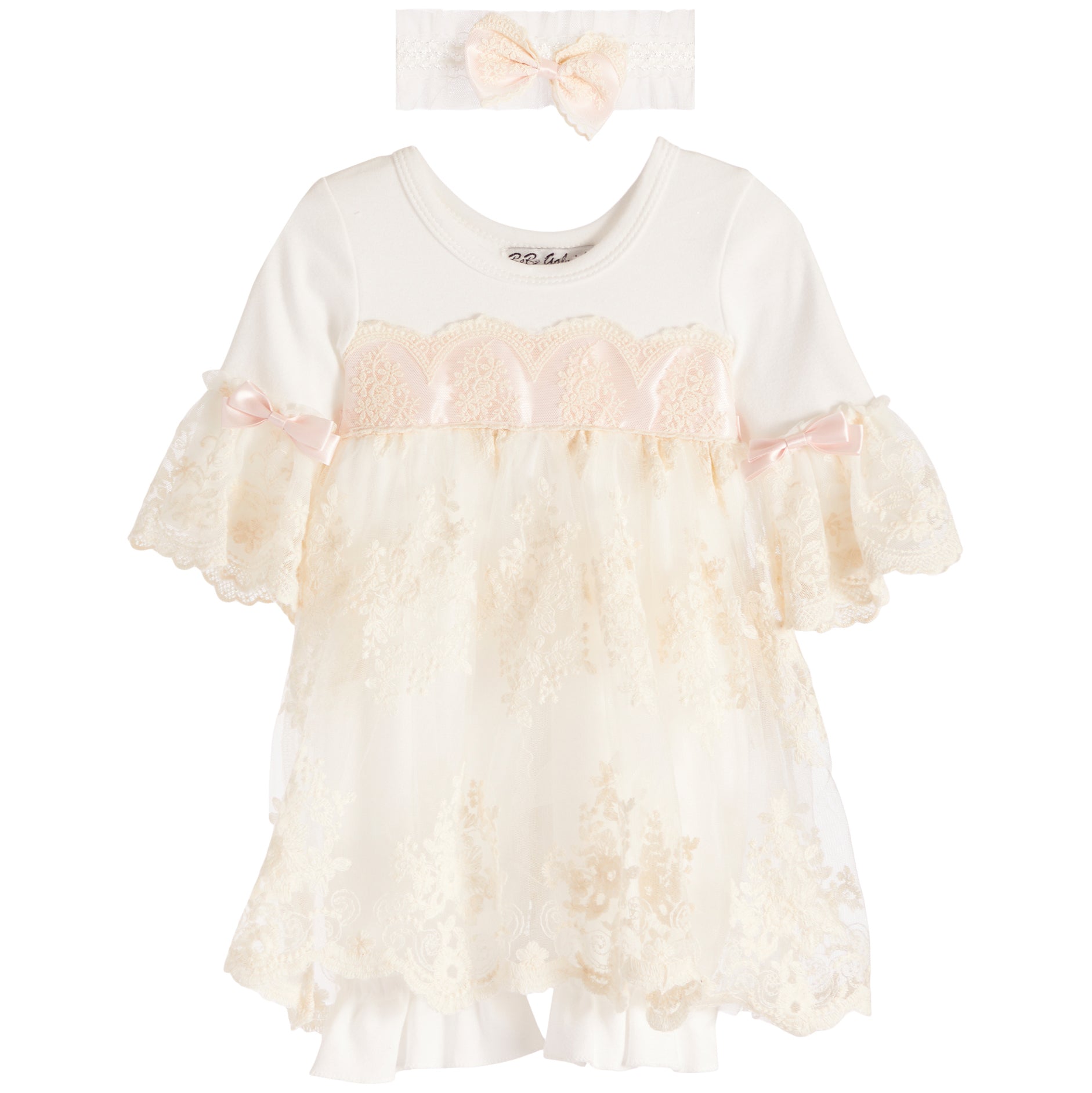 Antique Lace Romper Dress with Headband - Denny's