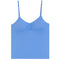A light blue camisole tank top with thin shoulder straps and a gathered ruched bust detail, shown flat against a solid white background.