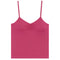A rose pink camisole top with thin spaghetti straps and a ruched, gathered sweetheart neckline, shown flat against a solid white background.