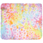 A rectangle Blanket with a vibrant tie-dye pattern featuring pink, yellow, orange, blue, and purple on a white base, presented on a clean white background.