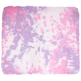 A rectangle blanket likely a napkin, small tablecloth, or scarf, featuring a pink and lavender purple tie-dye pattern on a white base, with hand-stitched scalloped edges.