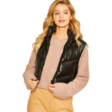 Pleather Hooded Cropped Vest - Denny's