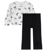 2pc Flare Legging Set With Allover Bows