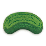 Green pickle-shaped object on a white background