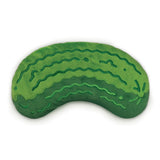 Green pickle-shaped object on a white background