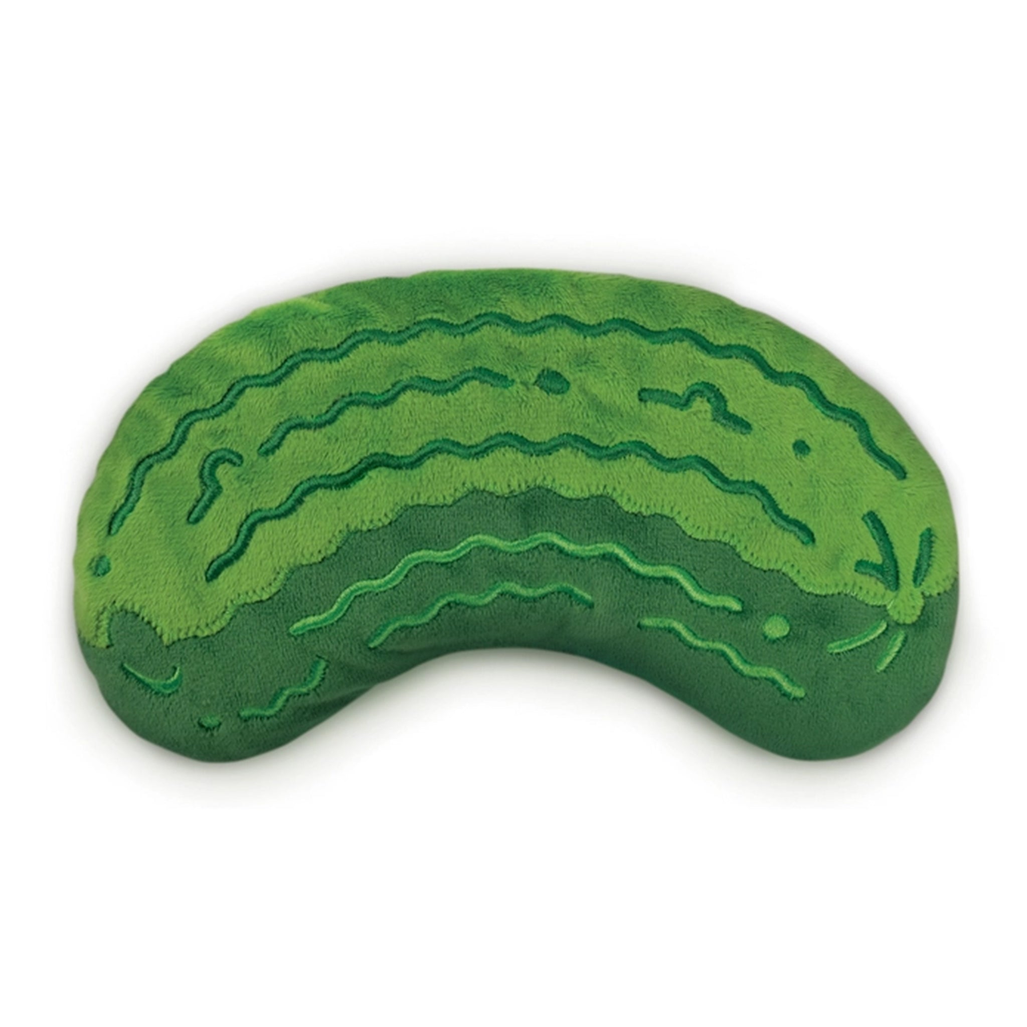 Green pickle-shaped object on a white background