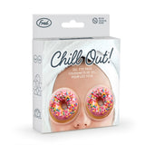 Packaged gel eye pads with donut design and 'Chill Out!' text on a white background