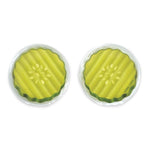 Two round pickle eye masks, arranged side by side on a white background.