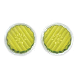 Two round pickle eye masks, arranged side by side on a white background.