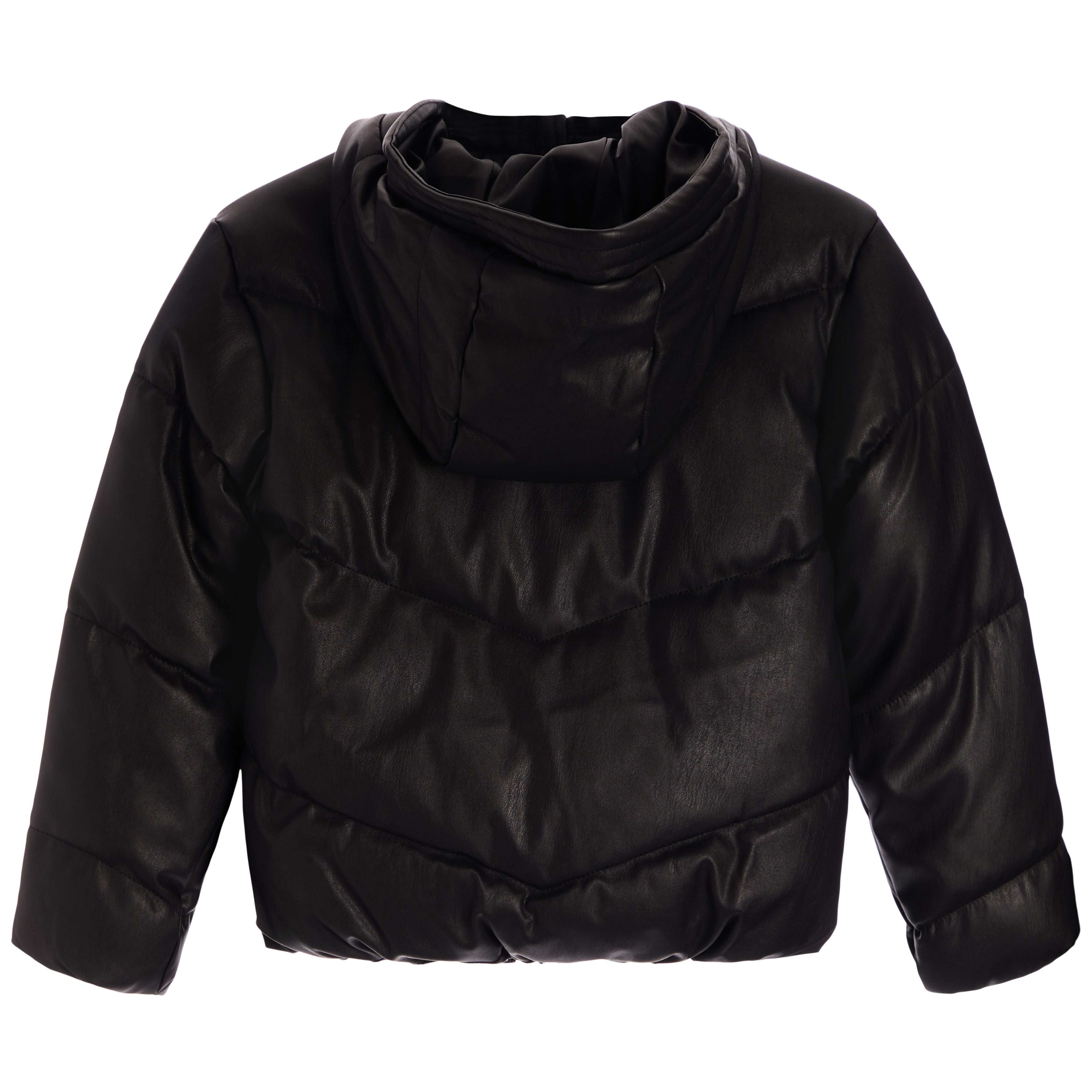Faux Leather Hooded Puffer Coat - Denny's