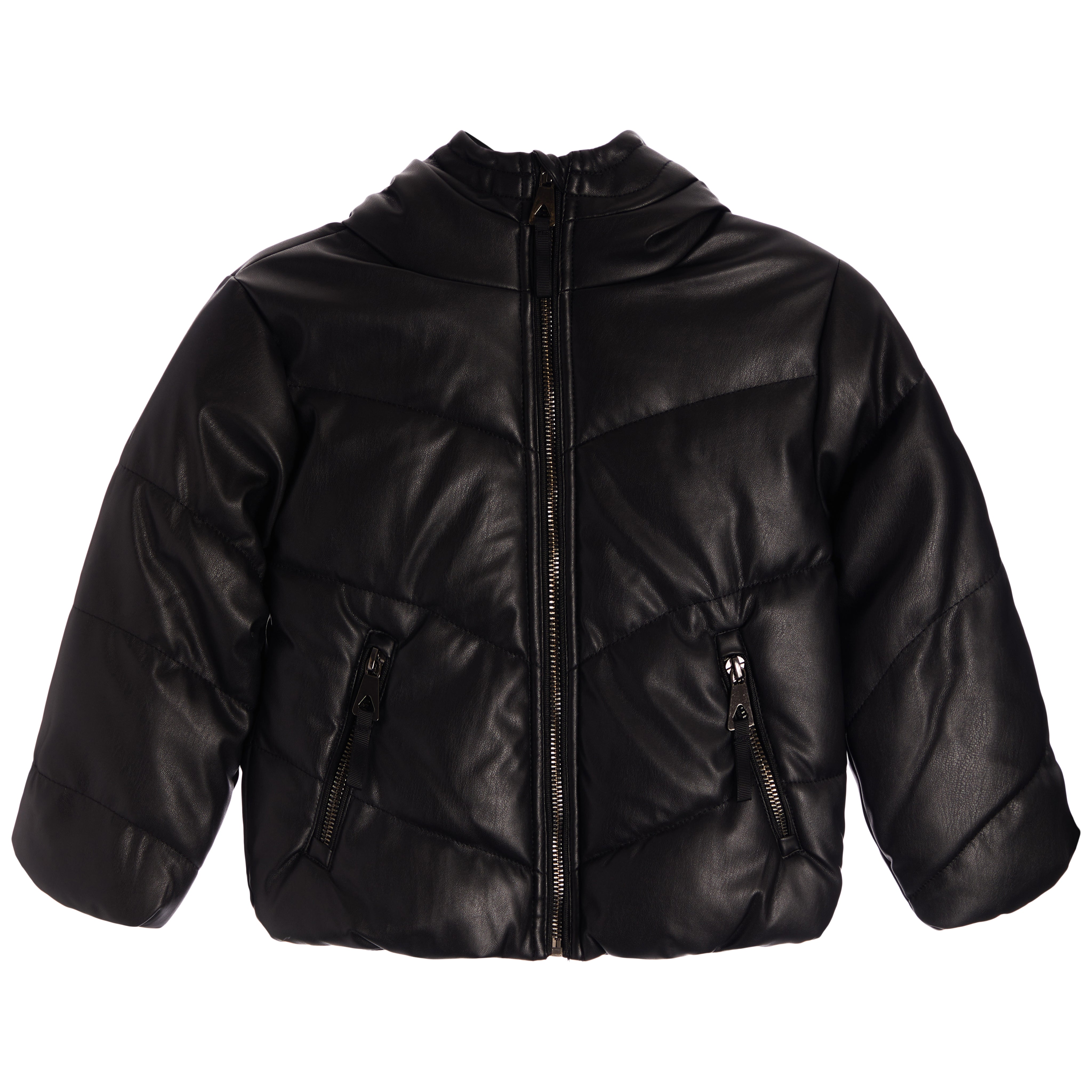 Faux Leather Hooded Puffer - Denny's