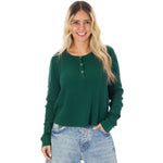 Long Sleeve Split Neck Boxy Tee - Denny's
