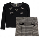 Pearl Bows and Plaid Skirt Set