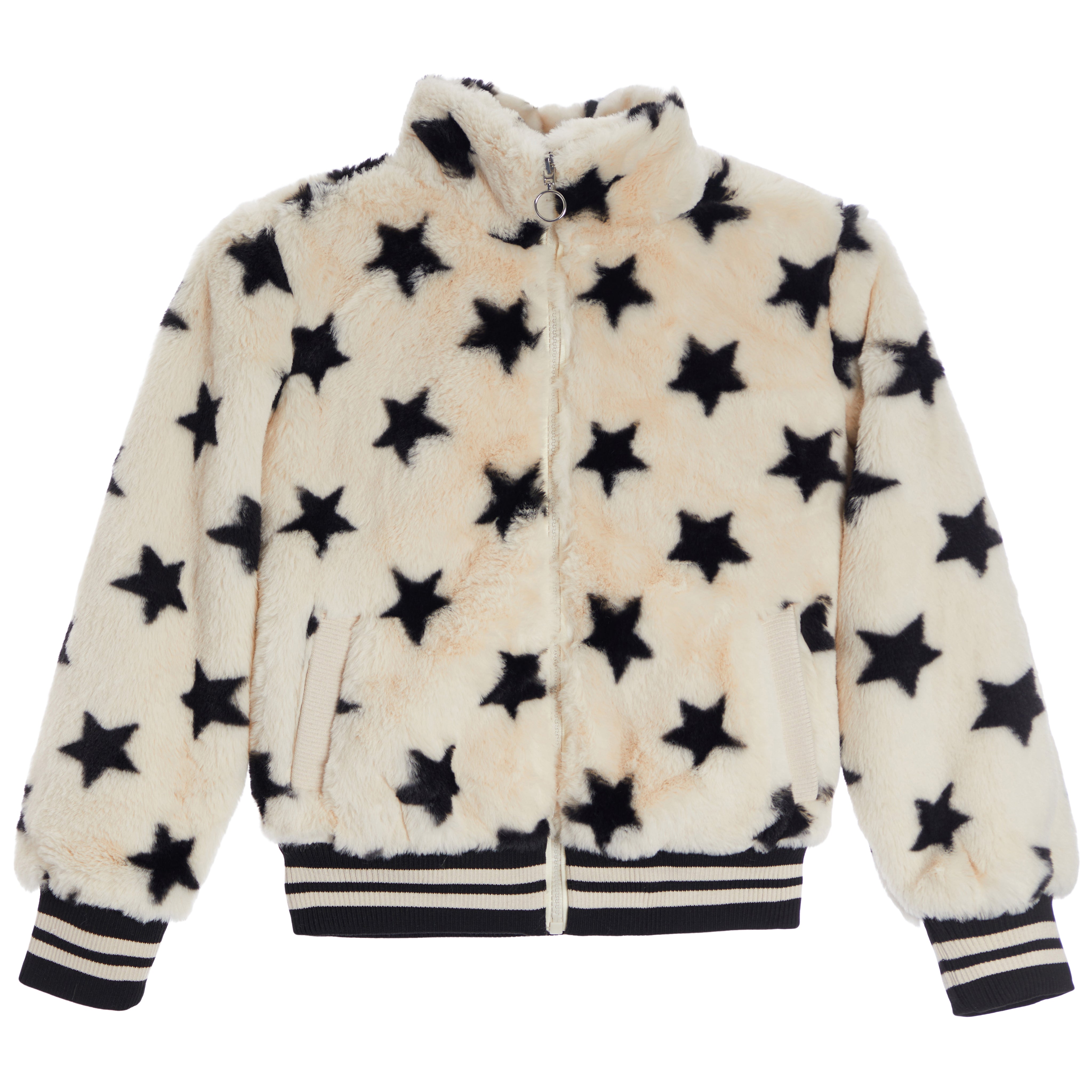 Allover Star Faux Fur Bomber Jackey - Denny's