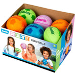 A box of Franklin ProBrite foam balls for kids, containing six colorful balls in orange, green, pink, blue, and orange, displayed in its retail packaging.