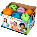 A box of Franklin ProBrite foam balls for kids, containing six colorful balls in orange, green, pink, blue, and orange, displayed in its retail packaging.