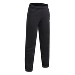 Black sweatpants with an elastic waistband and side pockets, shown against a plain white background.