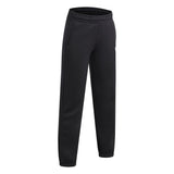 Black sweatpants with an elastic waistband and side pockets, shown against a plain white background.