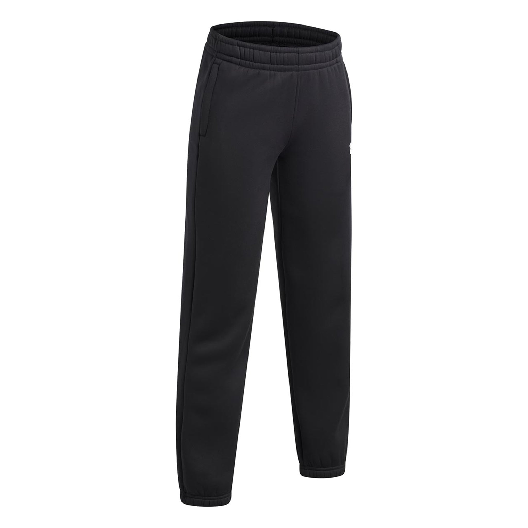 Black sweatpants with an elastic waistband and side pockets, shown against a plain white background.