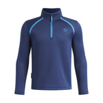 A navy blue long-sleeve quarter-zip pullover sweatshirt with light blue contrast stitching and a light blue zipper, featuring the Under Armour logo on the left chest, shown on a plain white background.