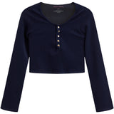 Rib Snap Crop Henley - Denny's