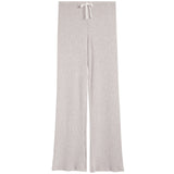 Light gray heather knit wide-leg pants with a white drawstring waist, shown flat against a white background.