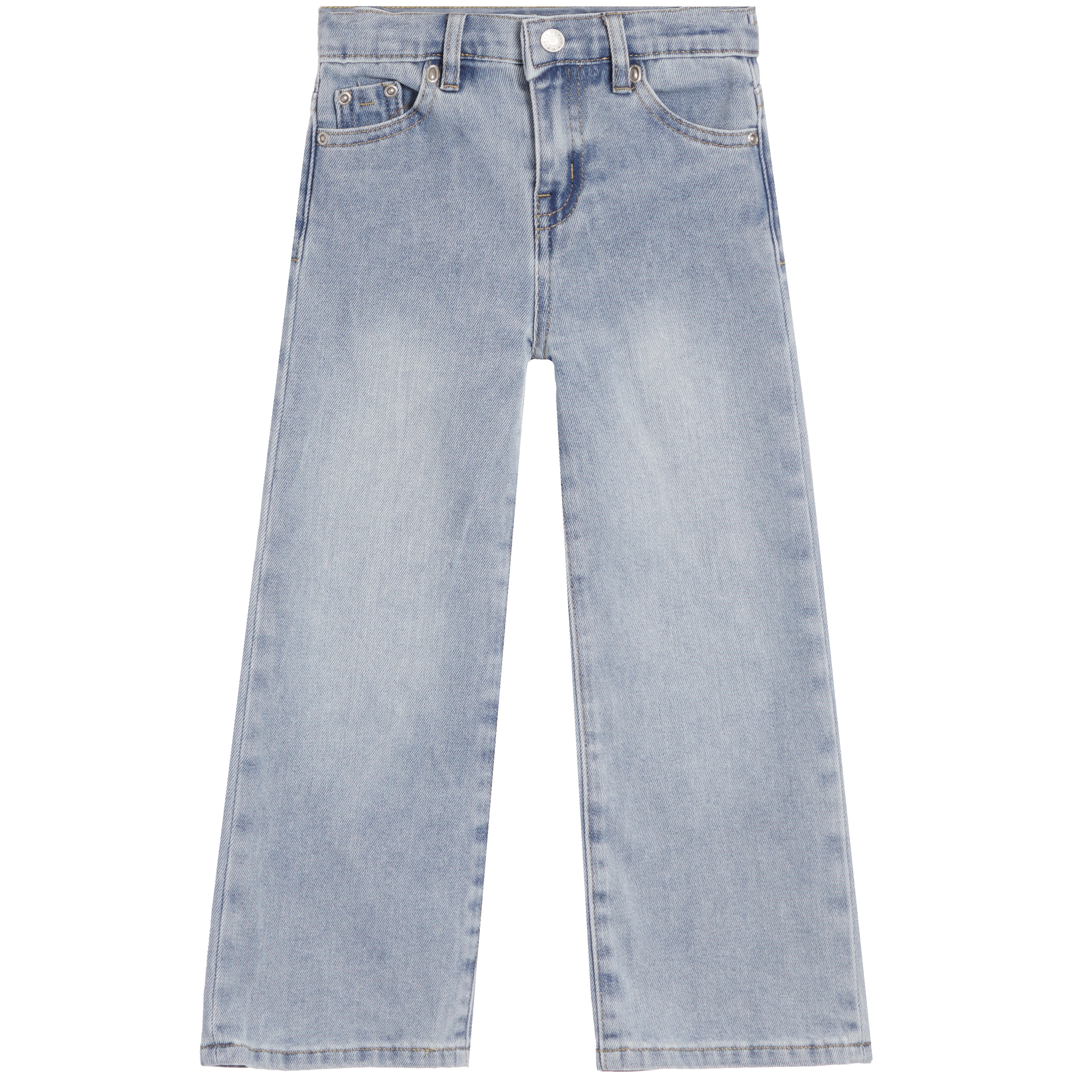 Light wash blue denim jeans with a straight-leg fit, shown flat against a solid white background.