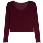Long Sleeve Scoop Lace Trim Top - Denny's