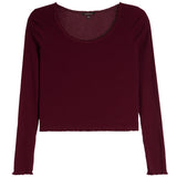 Long Sleeve Scoop Lace Trim Top - Denny's