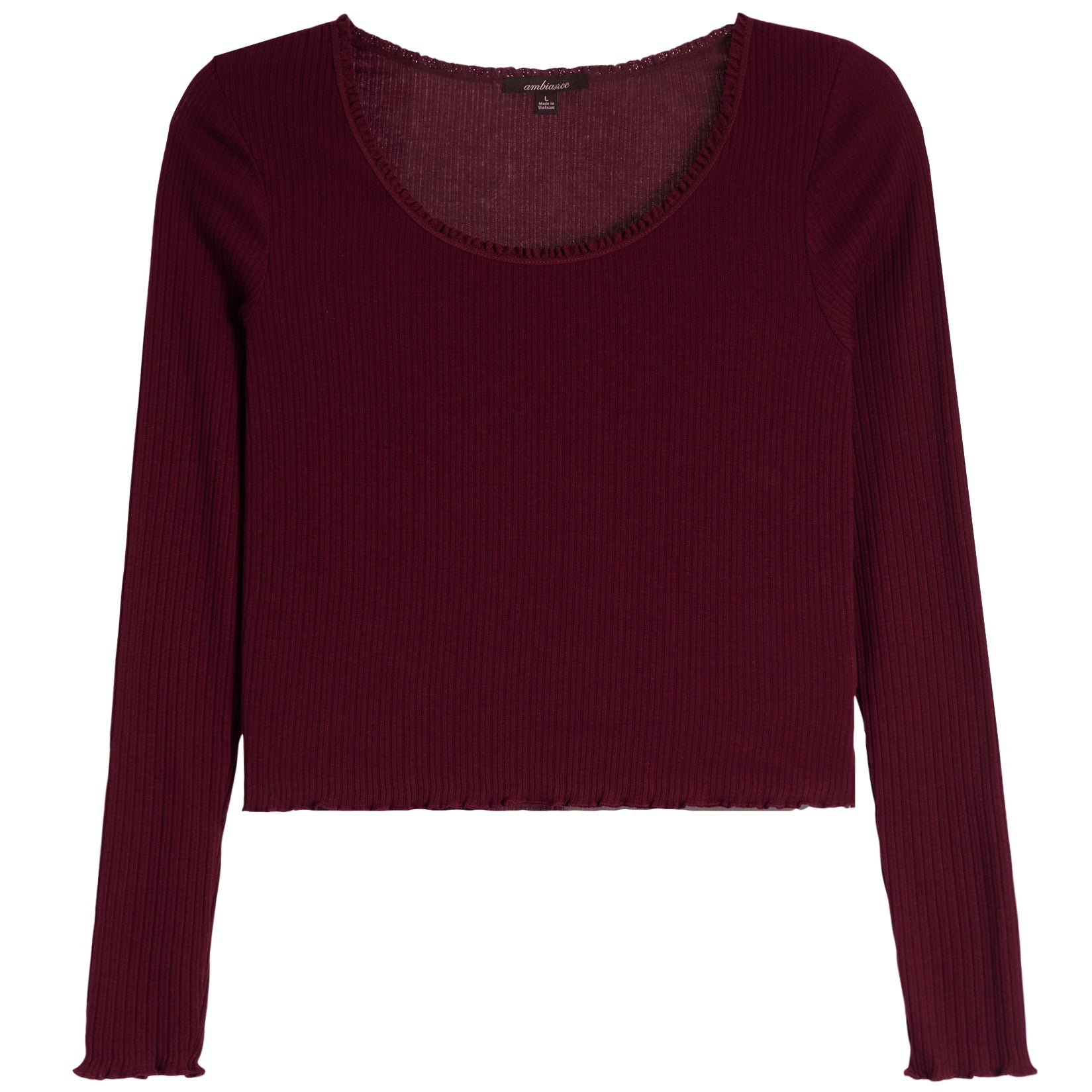 Long Sleeve Scoop Lace Trim Top - Denny's