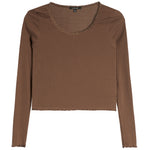 Long Sleeve Scoop Lace Trim Top - Denny's