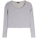 Long Sleeve Scoop Lace Trim Top - Denny's