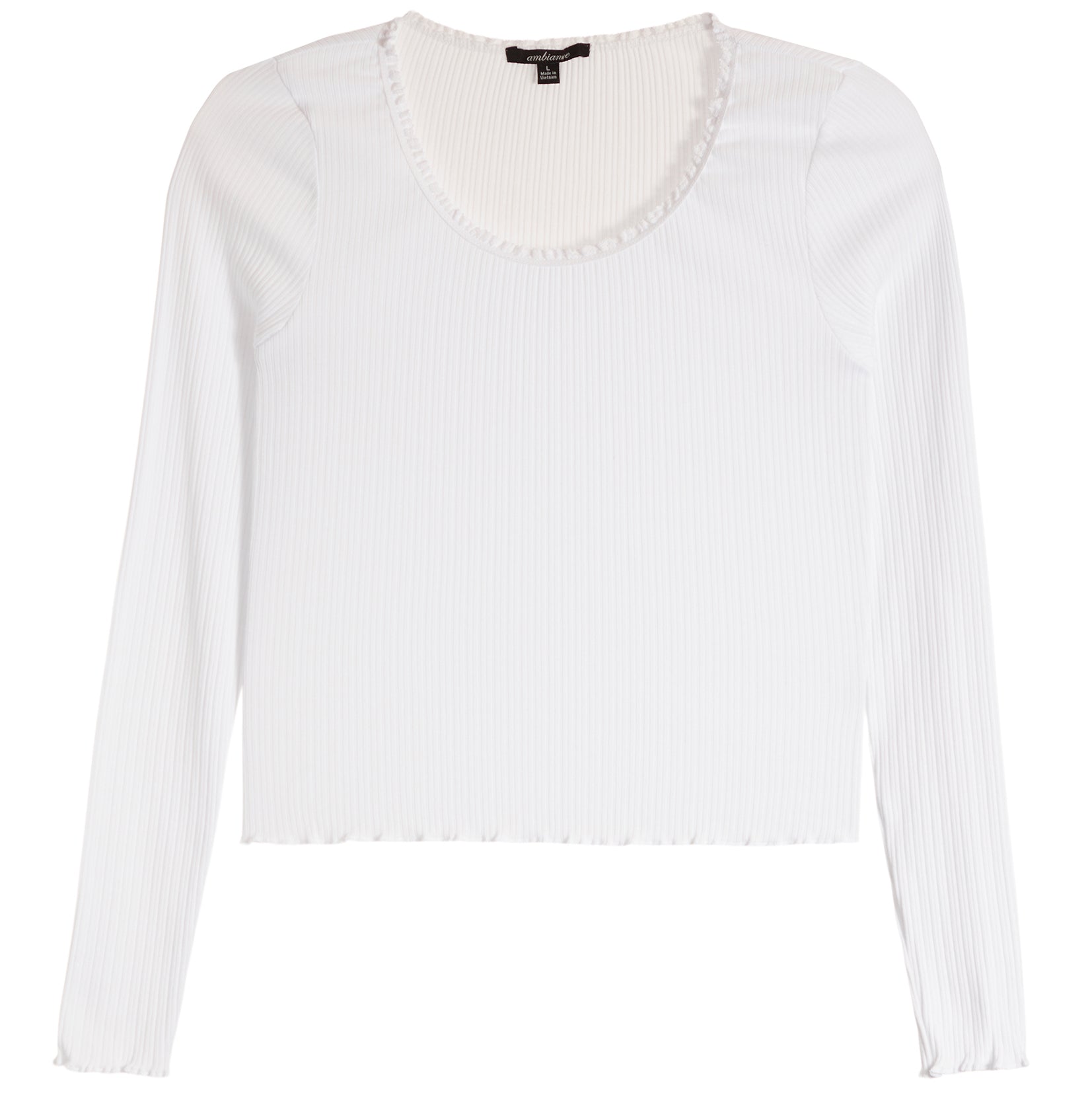 Long Sleeve Scoop Lace Trim Top - Denny's