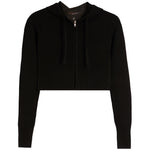 A black cropped zip-up hoodie sweater with ribbed hem and cuffs, shown flat on a white background.