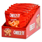 A display box filled with multiple red Cheez-It Original savory snack bags, photographed on a clean white background.