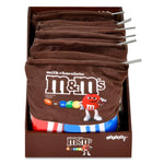 A box of M&M's milk chocolate pouches, with the front pouch clearly showing the M&M's logo and character