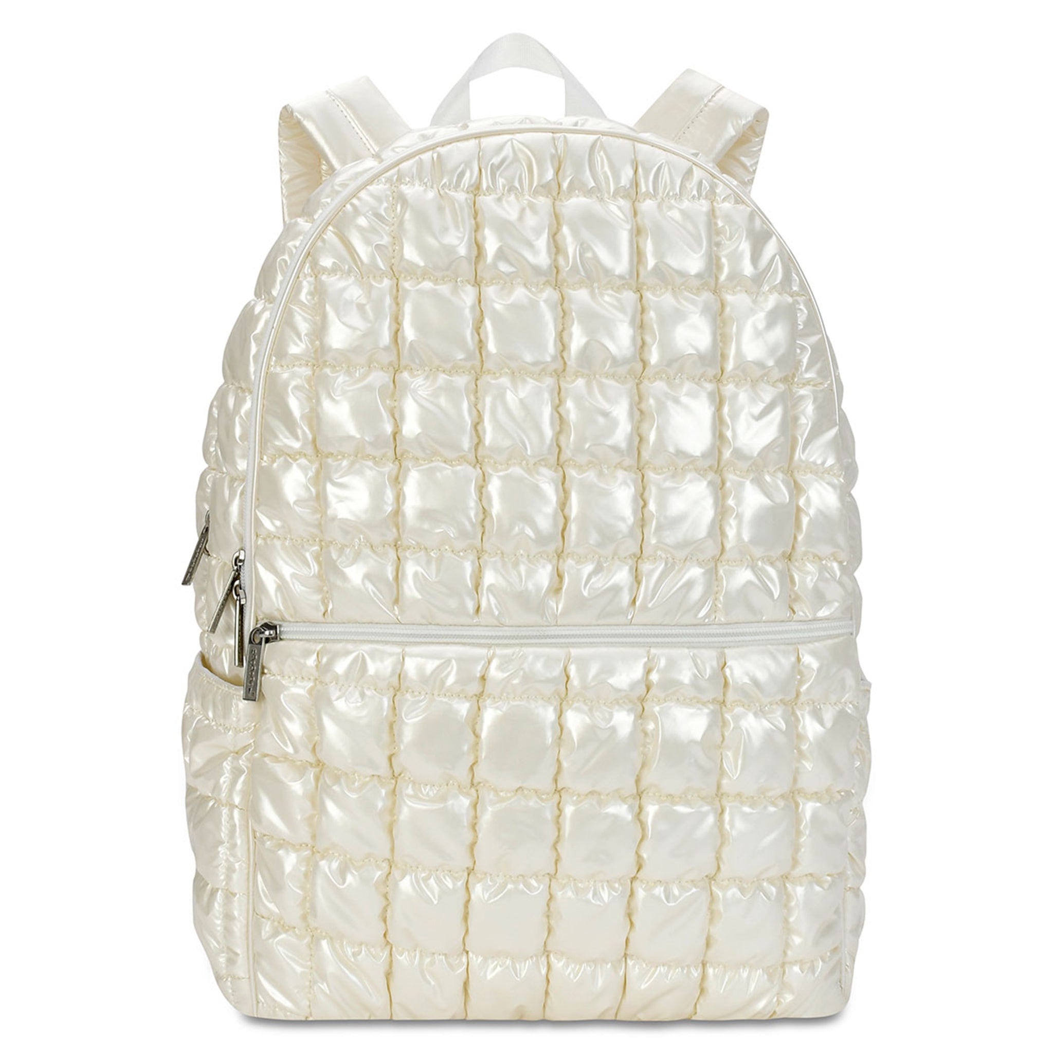 Pearl White Shiny Puffer Backpack - Denny's
