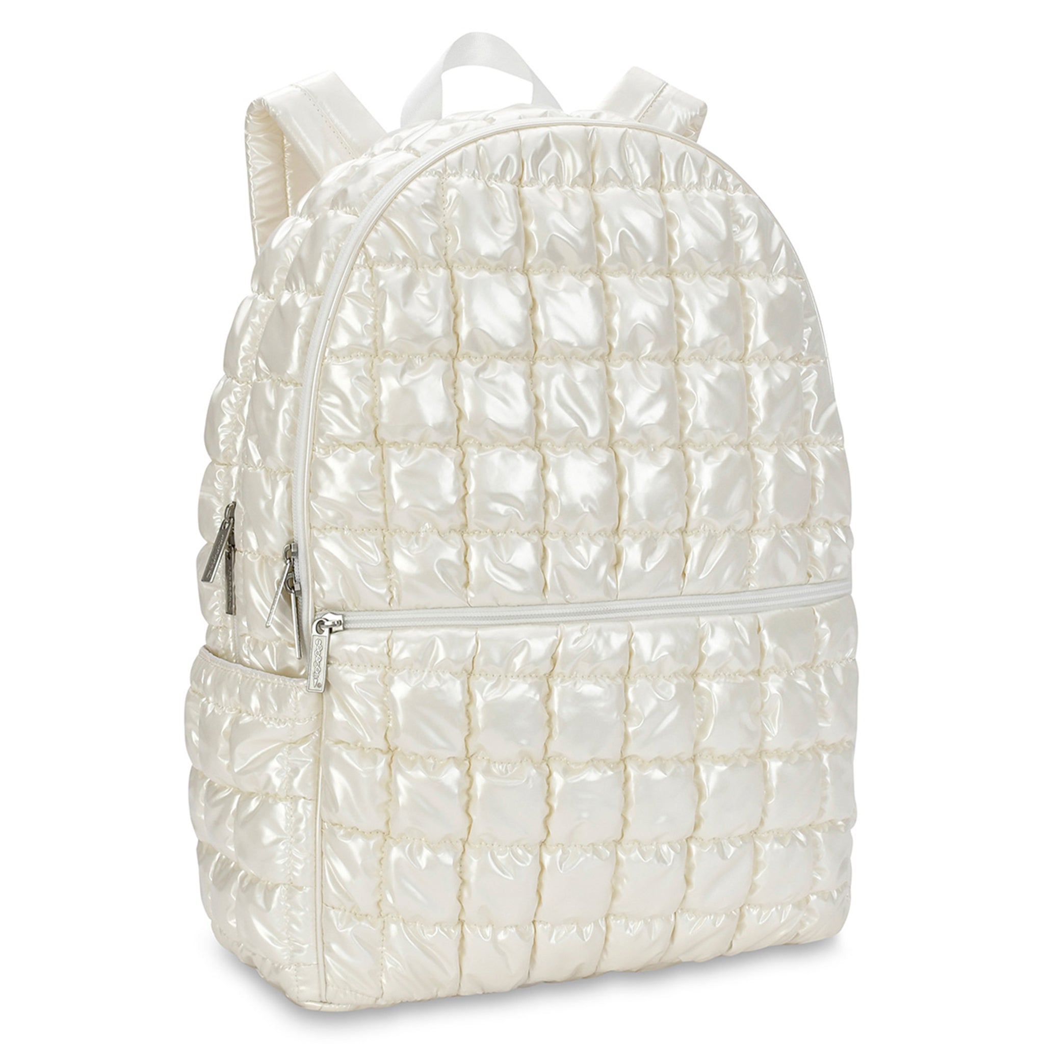 Pearl White Shiny Puffer Backpack - Denny's