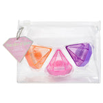 A clear zippered pouch containing three translucent gem-shaped balm in orange, pink, and purple, with a pink hanging tag that reads 'You are a gem'.