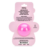 Pink flower-shaped blister card packaging for a pink lip balm, with product text and a barcode on a white background.