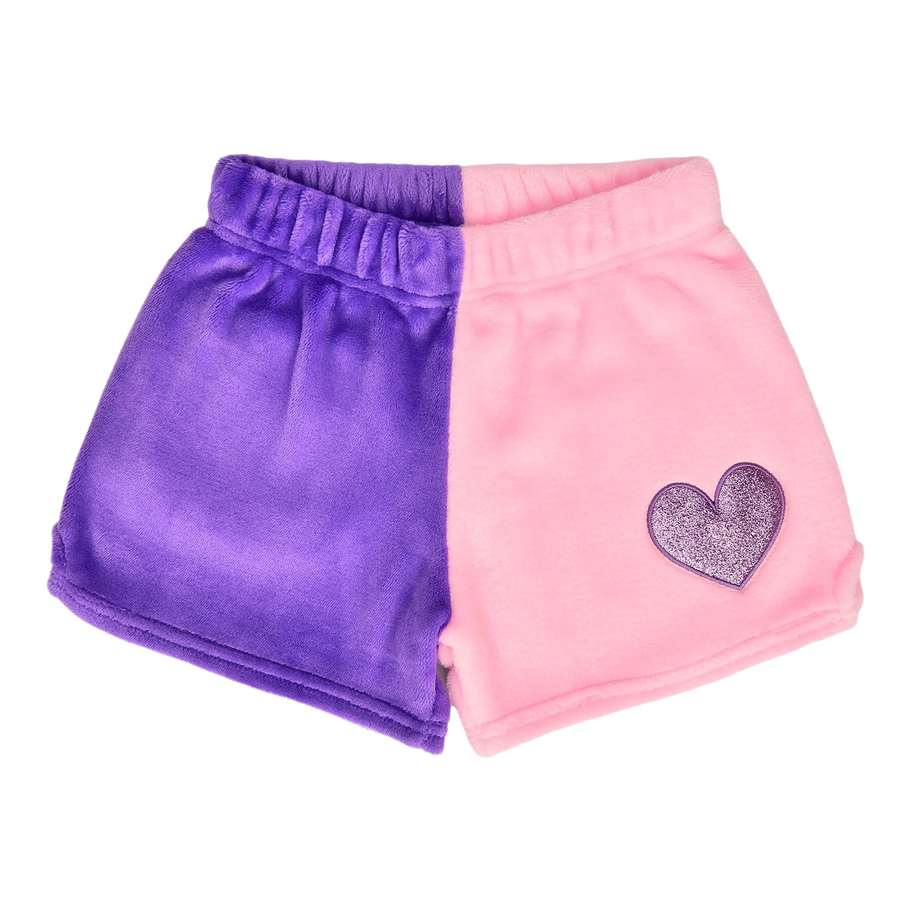 Vivid Violet & Rose Heart Color Block Plush Shorts - Denny's