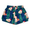 Plaid shorts with Christmas-themed puppies on a white background