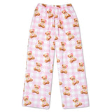 Pink gingham pajama pants with an all-over teddy bear print, featuring a drawstring waistband.