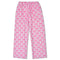 Pink and white patterned lounge pants with an elastic waistband, shown flat against a white background.