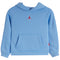 A light blue hooded sweatshirt with a small red Jumpman logo on the chest, displayed against a solid white background.