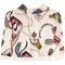 An off-white pullover hoodie featuring a detailed graphic print of various sneakers, gold watches, rings, headphones, and vintage ticket illustrations.